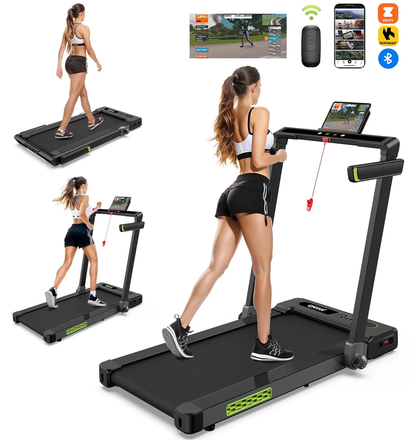 2.5HP 2 In1 Foldable Treadmill with Display Screen Portable Walk Pad Electric Running Walking Pad for Home Fitness R46101