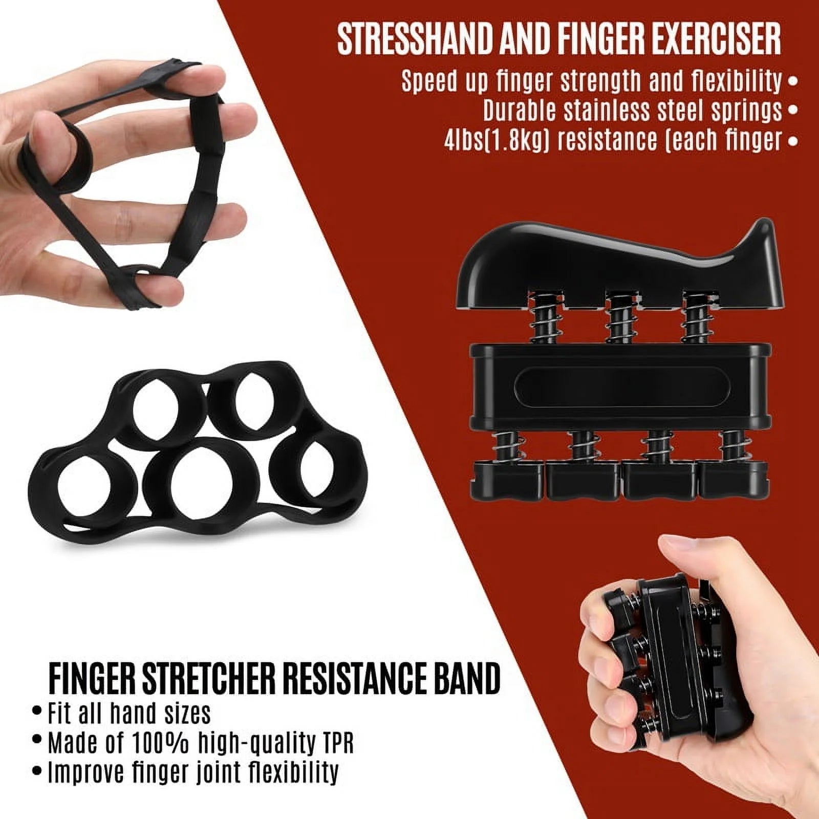 6 Pack Grip Strength Trainer Kit with Counter, Adjustable Resistance 10 to 132Lbs Hand Gripper, Hand Extension Exerciser and Forearm Workout Ring for Muscle Building and Injury Recover(Black)