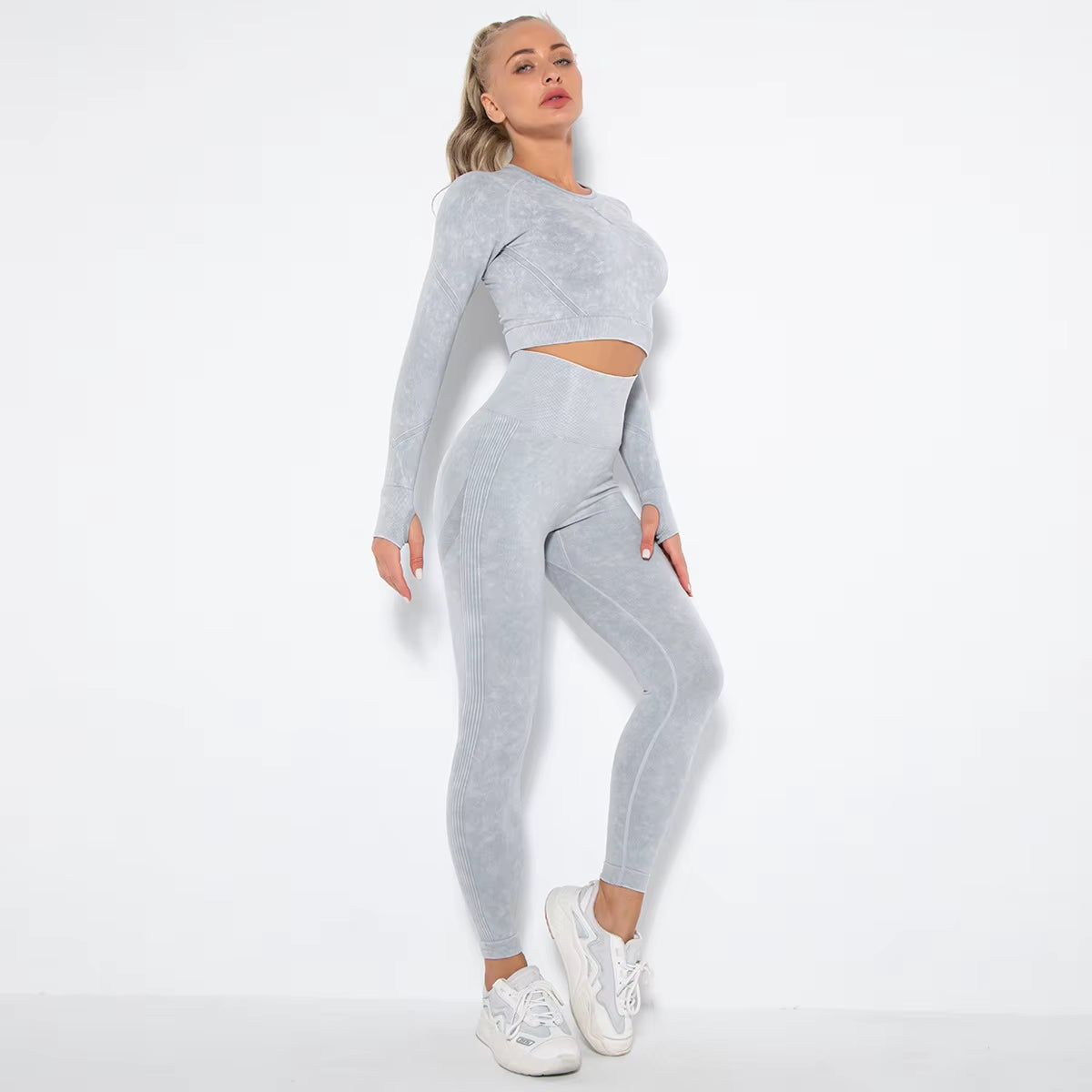 2 Pcs Cropped Top Gym Sets Seamless Women'S Yoga Workout Fitness Clothing Push up Leggings Sports Wear Woman Suits Tracksuit