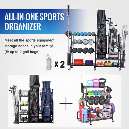 250 Lbs. Weight Capacity Sports Storage Garage Organizer Home Gym Workout Storage Rack Multifunction Equipment Rack