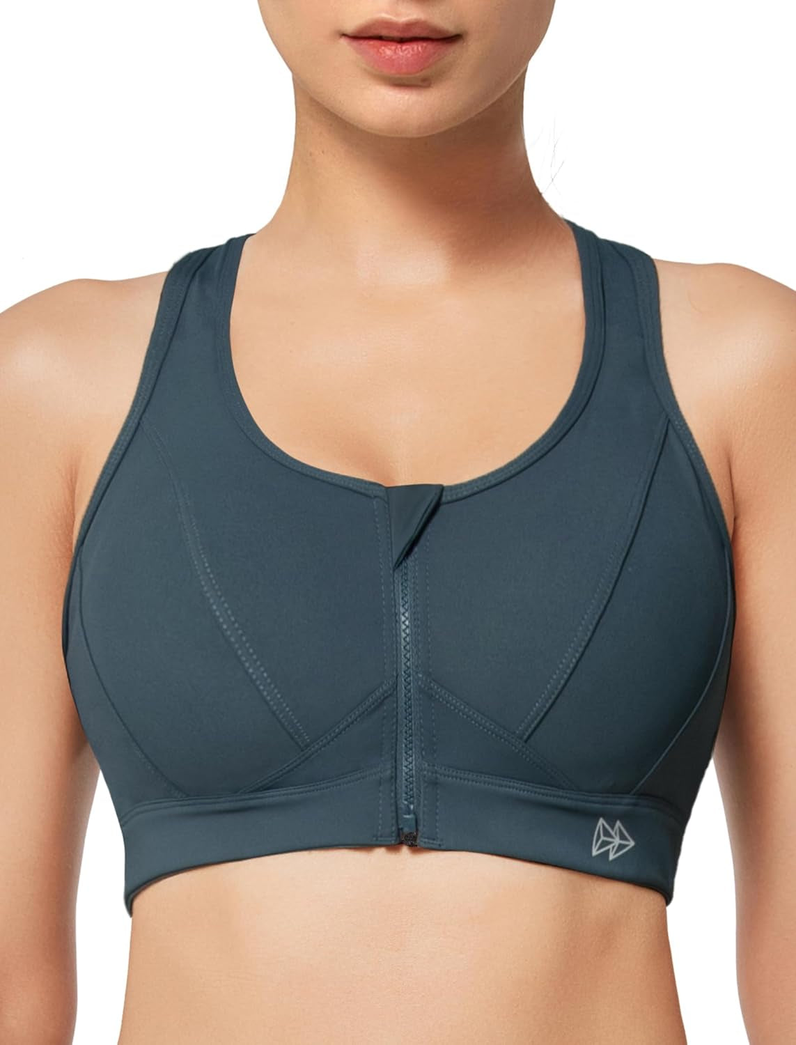 Zip Front Sports Bra - High Impact Sports Bras for Women plus Size Workout Fitness Running