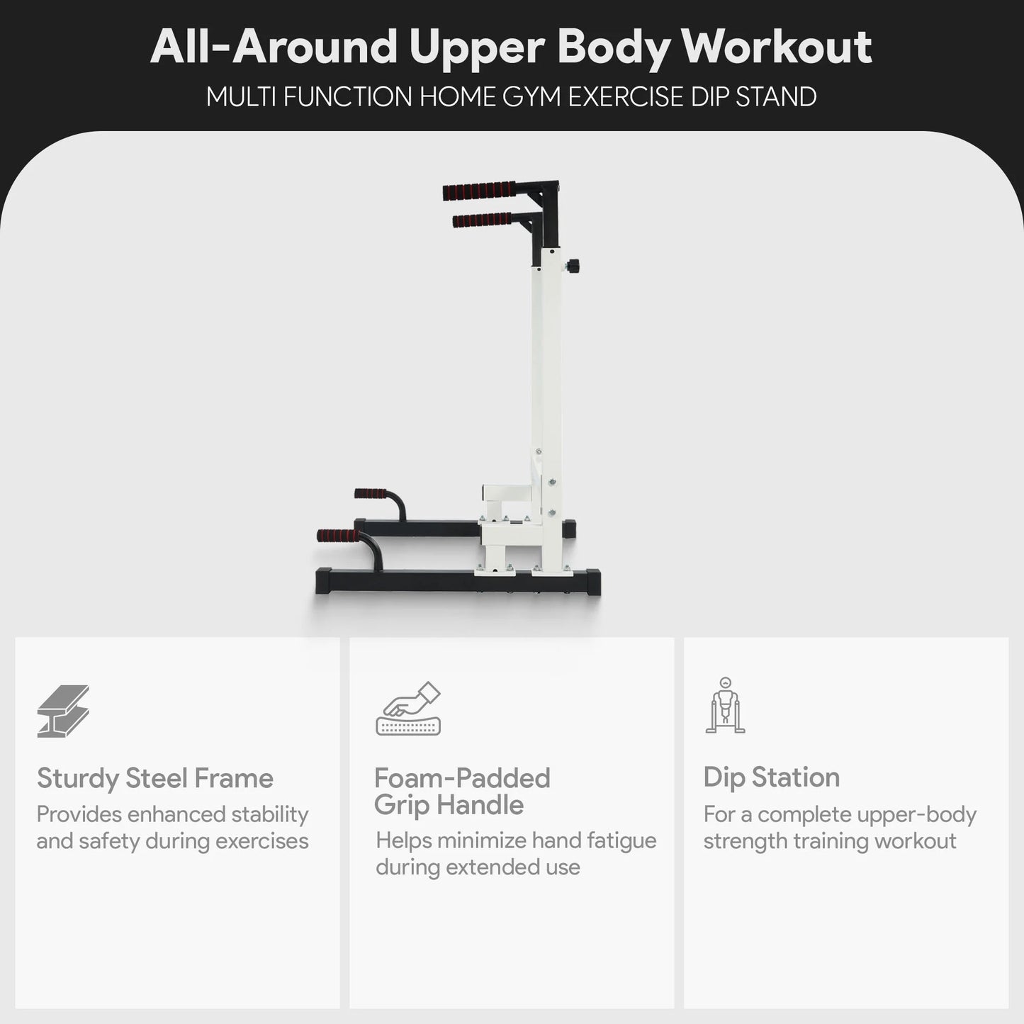 Multi-Function Dip Stand Dip Station Dip Bar with Improved Structure Design, 500-Pound Capacity