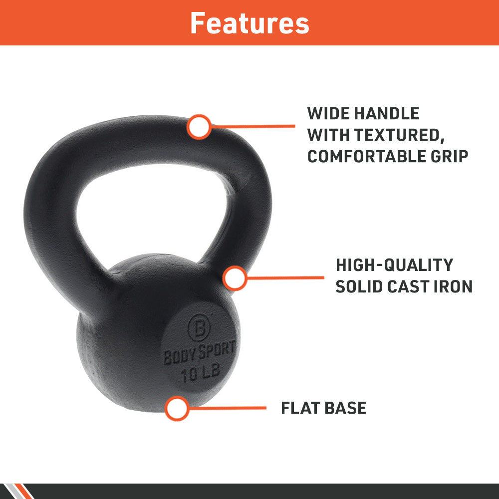 Bodysport Cast Iron Kettlebells, 80 Lb. – Strength Training Kettlebell for Weightlifting, Core Training, & Conditioning