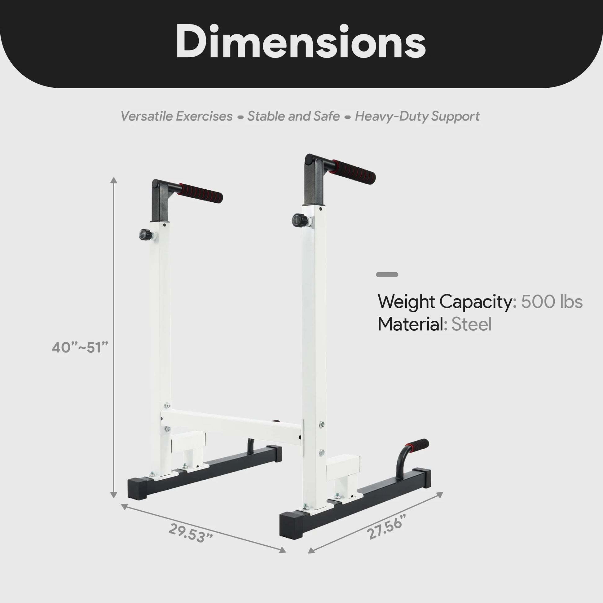 Multi-Function Dip Stand Dip Station Dip Bar with Improved Structure Design, 500-Pound Capacity